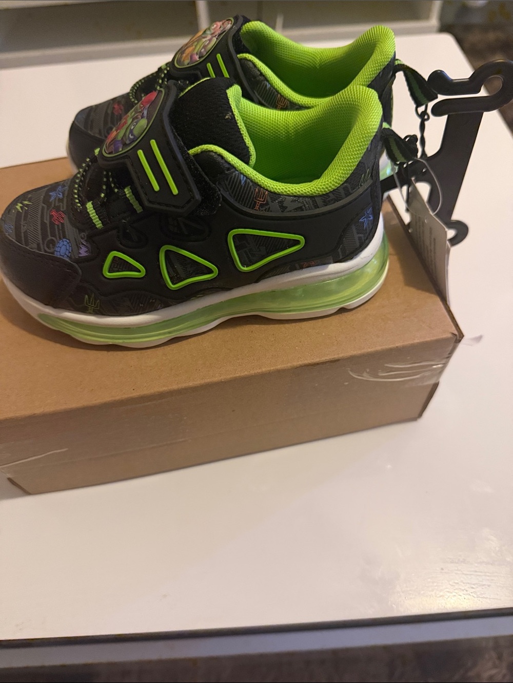 Kids Light-Up Athletic Sneakers in Black and Neon Green